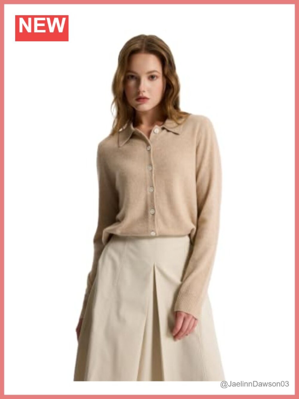 100% Cashmere Button-Down Knit Shirt Relaxed Long Sleeve Business Casual Top